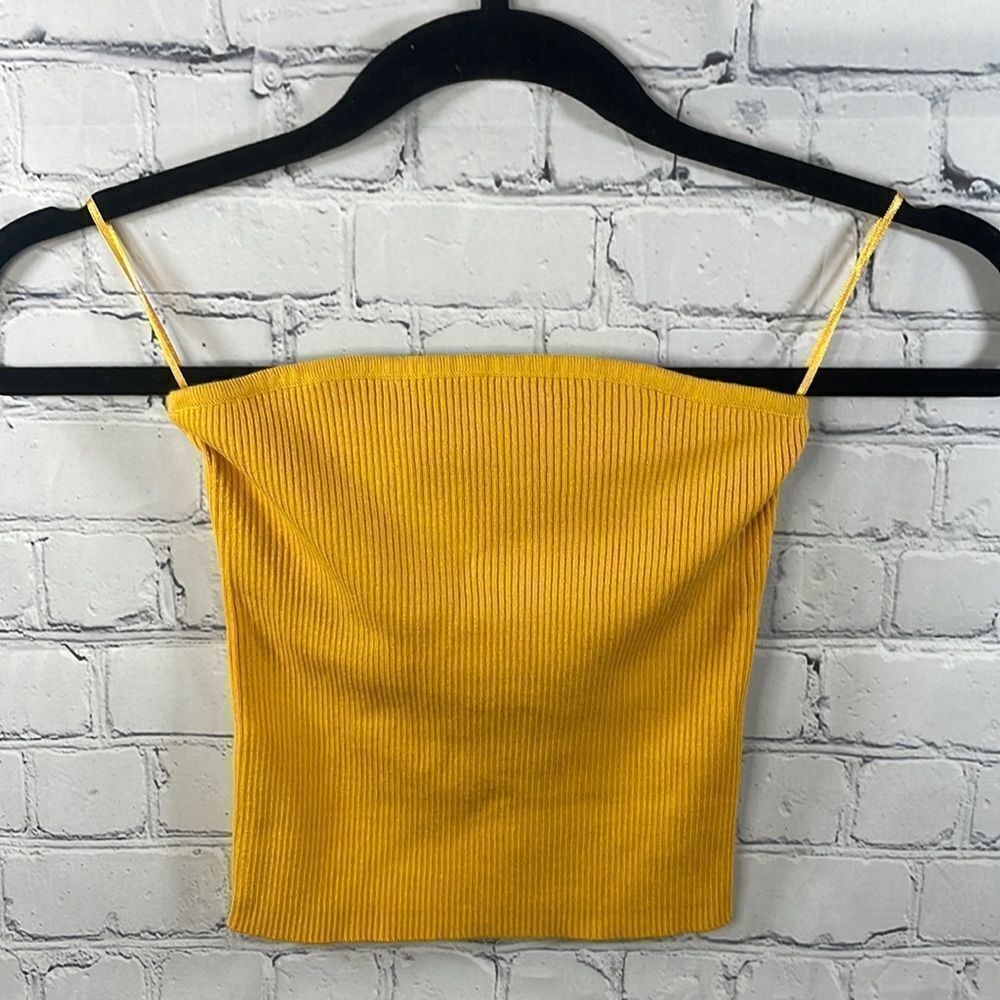🌟 Dynamite Ribbed Mustard Yellow Strapless Crop Top - Size Small - NWT